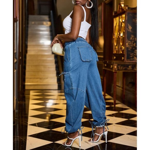 Women's Plus Size Wide Leg Baggy Jeans Stretch Denim Casual Streetwear - Picture 3 of 4